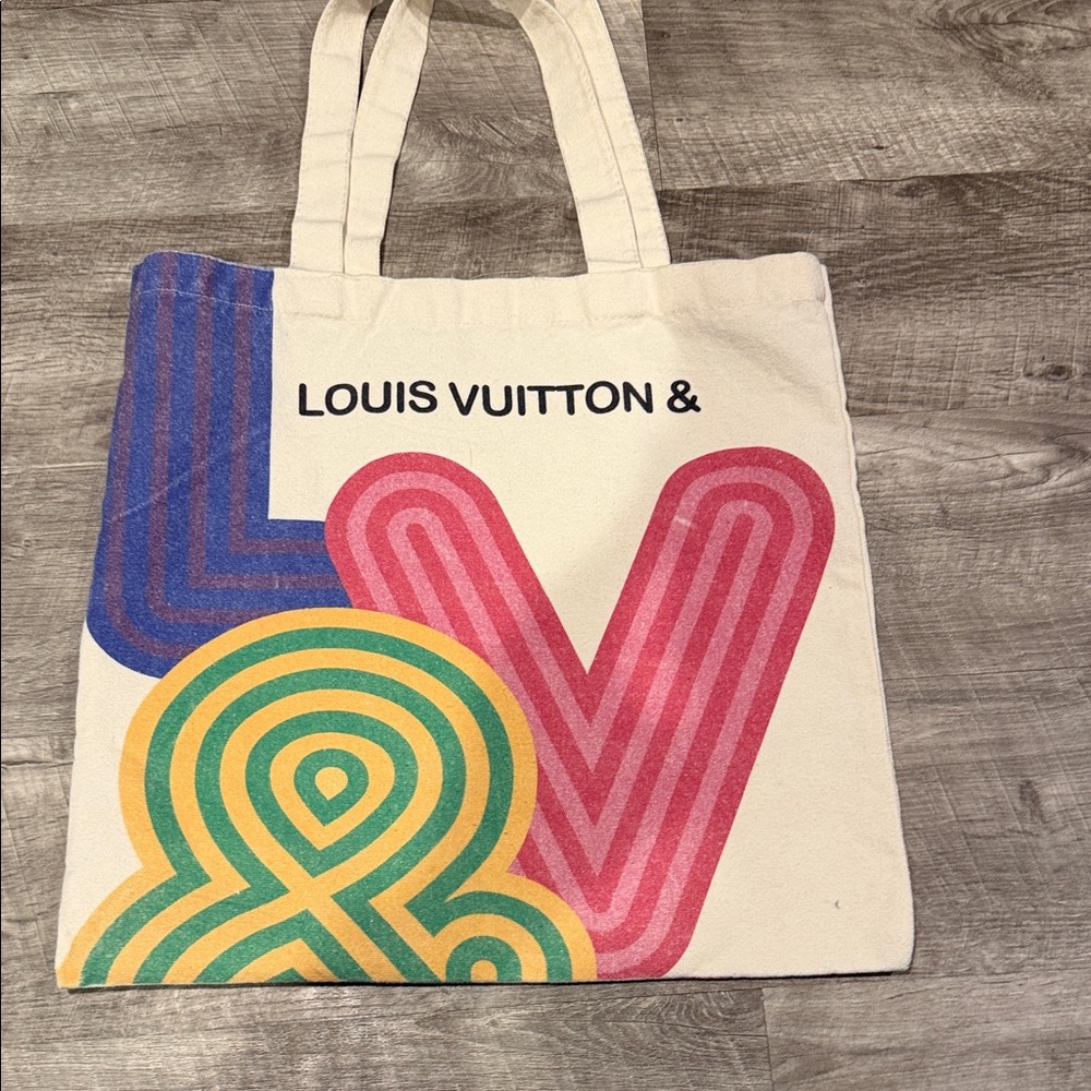 Inspired Louis Vuitton Cream Tote with Multicolor Design
